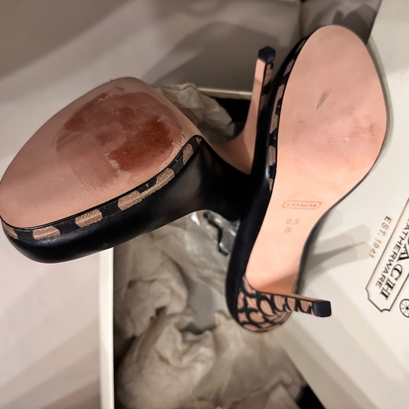Coach ‘Alexa’ Black Leather High Heels with Signature Brown Accent -NIB - Picture 5 of 10